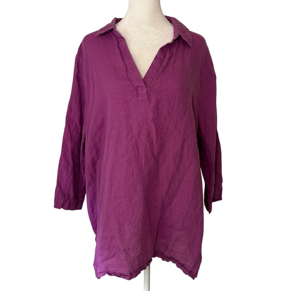 Tahari purple linen three-quarter sleeve top size 2X